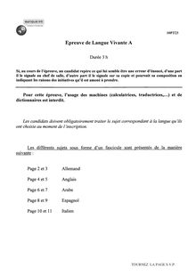 Langues vivantes A 2010 Classe Prepa PT Banque Filière PT