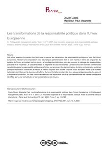 Les transformations de la responsabilité politique dans l Union Européenne - article ; n°1 ; vol.19, pg 103-120