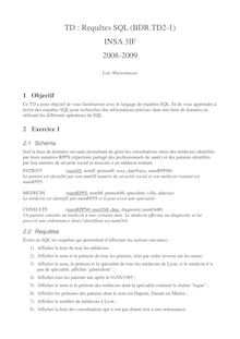 TD : Requêtes SQL (BDR.TD2-1) INSA 3IF 2008-2009