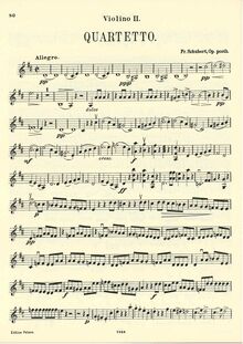 Partition violon 2, corde quatuor No. 7 en D Major, D.94, Schubert, Franz