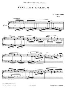 Partition complète, Feuillet d Album, Op.169, Saint-Saëns, Camille