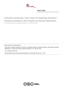 Implication paradoxale, mode mineur et religiosités séculières / Paradoxal Implication, Minor Modes and Secular Religiosities. - article ; n°1 ; vol.81, pg 63-78