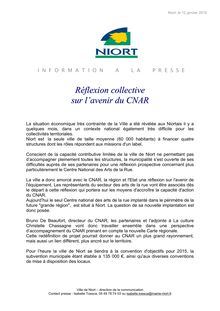 Cnar : le communiqué de presse de la Ville de Niort