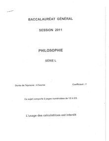 Sujet du bac L 2011: Philosophie