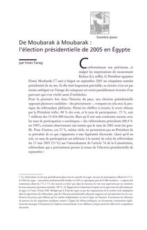 De Moubarak à Moubarak : l élection présidentielle de 2005 en Egypte
