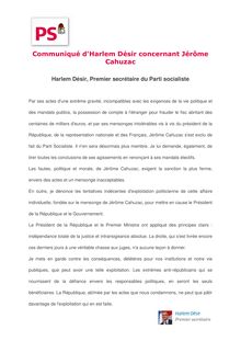 Communiqué d Harlem Désir concernant Jérôme Cahuzac