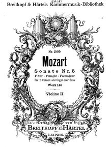 Partition violons II, église Sonata No.5, F major, Mozart, Wolfgang Amadeus