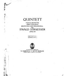 Partition clarinette, clarinette quintette, G major, Straesser, Ewald