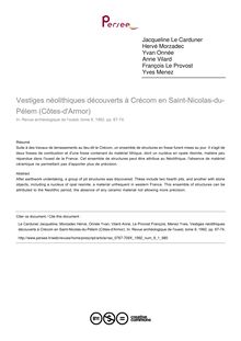 Vestiges néolithiques découverts à Crécom en Saint-Nicolas-du-Pélem (Côtes-d Armor) - article ; n°1 ; vol.9, pg 67-74