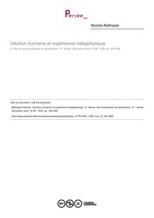Intuition humaine et expérience métaphysique - article ; n°58 ; vol.41, pg 262-266