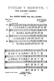 Partition complète, Cydgan y Morwyr, Sailors  Chorus, Parry, Joseph