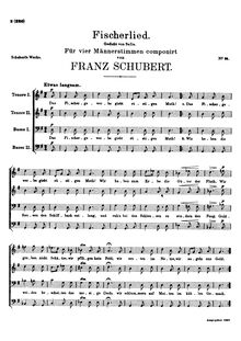 Partition Vocal score, Fischerlied, D. 364, Fishermen s Song, Schubert, Franz
