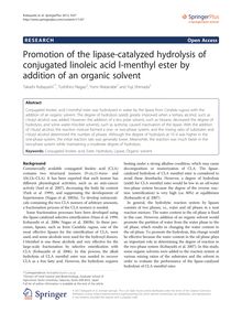 Promotion of the lipase-catalyzed hydrolysis of conjugated linoleic acid l-menthyl ester by addition of an organic solvent