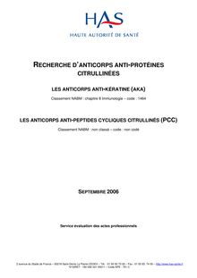 Recherche d anticorps anti-protéines citrullinées - Synthèse Recherche d’anticorps anti-protéines citrullinées