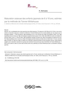 Maturation osseuse des enfants japonais de 6 à 18 ans, estimée par la méthode de Tanner-Whitehouse - article ; n°3 ; vol.6, pg 265-280