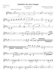 Partition clarinette (B♭), Andante ma non troppo, A major, Tchaikovsky, Pyotr