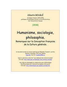 Humanisme, sociologie, philosophie. Remarques sur la Conception ...