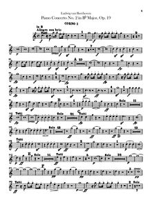 Partition cor 1, 2 (en B♭, E♭), Piano Concerto No.2, B♭ major, Beethoven, Ludwig van