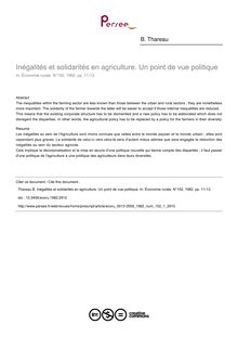 Inégalités et solidarités en agriculture. Un point de vue politique - article ; n°1 ; vol.152, pg 11-13