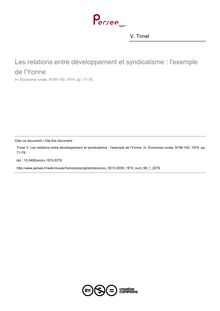 Les relations entre développement et syndicalisme : l exemple de l Yonne - article ; n°1 ; vol.99, pg 71-78