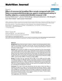 Effect of commercial breakfast fibre cereals compared with corn flakes on postprandial blood glucose, gastric emptying and satiety in healthy subjects: a randomized blinded crossover trial