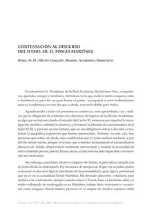 Contestación al discurso del Ilmo. Sr. D. Tomás Martínez Moya