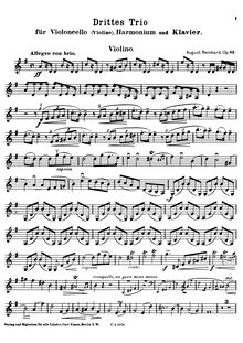 Partition de violon (alternate), Trio No.3 pour violoncelle (violon), Harmonium et Piano, Op.46