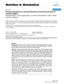 Energy expenditure in chow-fed female non-human primates of various weights
