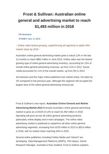 Frost & Sullivan: Australian online general and advertising market to reach $1,493 million in 2018