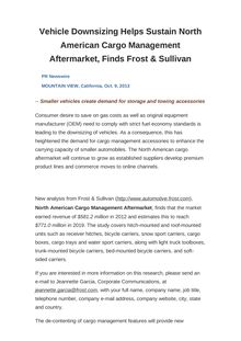 Vehicle Downsizing Helps Sustain North American Cargo Management Aftermarket, Finds Frost & Sullivan
