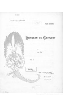 Partition complète, Rondeau de concert, Op.5, C major, Coindreau, Pierre