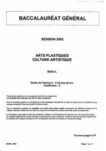 Arts plastiques - Culture artistique 2005 Littéraire Baccalauréat général