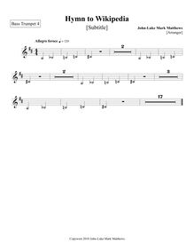 Partition basse trompette 4 (en C), Hymn to Wikipedia, D major, Matthews, John-Luke Mark