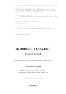 Memoirs Of Fanny Hill - A New and Genuine Edition from the Original Text (London, 1749)
