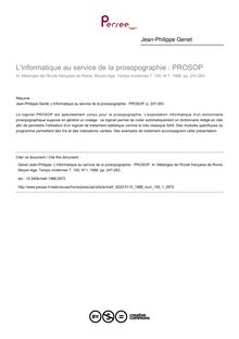 L informatique au service de la prosopographie : PROSOP - article ; n°1 ; vol.100, pg 247-263