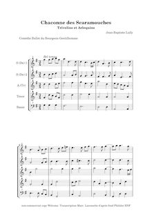 Partition Chaconne des Scaramouches, Trivelins et Arlequins - Score, Le bourgeois gentilhomme