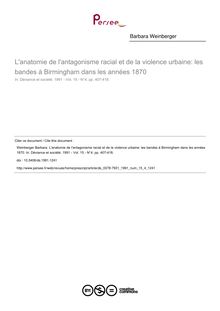 L anatomie de l antagonisme racial et de la violence urbaine: les bandes à Birmingham dans les années 1870 - article ; n°4 ; vol.15, pg 407-418