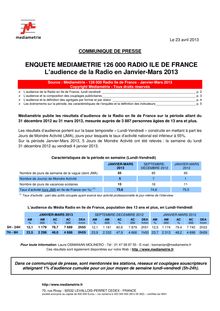 L audience de la radio en Ile-de-France sur la période janvier-mars 2013 (Médiamétrie)
