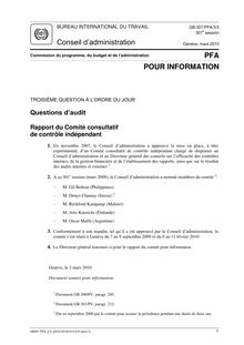 Questions d'audit - Rapport du Comité consultatif de contrôle  indépendant