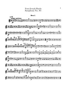 Partition cor 1, 2 (G, E♭), Symphony No.83 en G minor, “La poule”