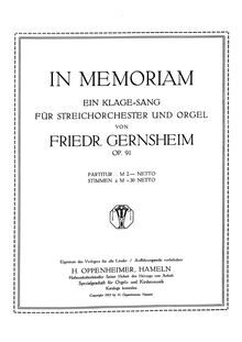 Partition complète, en Memoriam, Op.91, In Memoriam: Ein Klage-Sang für Streichorchester und Orgel