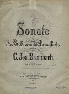 Partition couverture couleur, violon Sonata, Op.74, A minor, Brambach, Carl Joseph