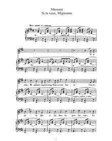 Partition complète (E Major: haut voix et piano), Si tu veux, Mignonne