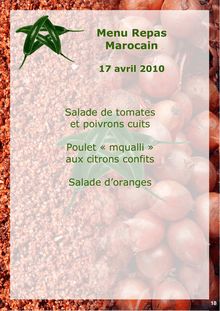 Recettes Lectures Gourmandes 2009/2010 - Menu Repas Marocain