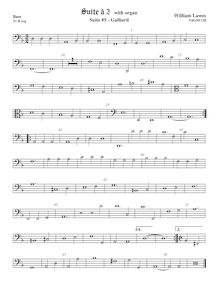 Partition viole de basse, clef en basse et en alto,  No.5 pour 2 violes de gambe et orgue par William Lawes
