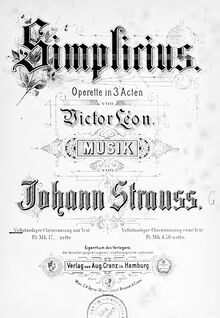 Partition complète, Simplicius, Operette in drei Akten, Strauss Jr., Johann