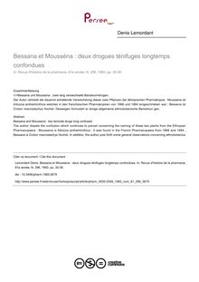 Bessana et Mousséna : deux drogues ténifuges longtemps confondues - article ; n°296 ; vol.81, pg 30-36