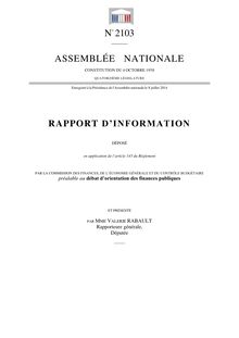Débat d'orientation des finances publiques - Rapport de l'Assemblée