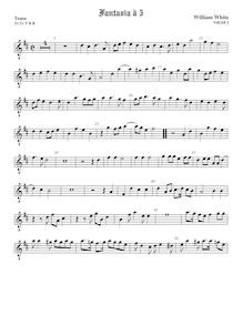Partition ténor viole de gambe, octave aigu clef, fantaisies pour 5 violes de gambe par William White