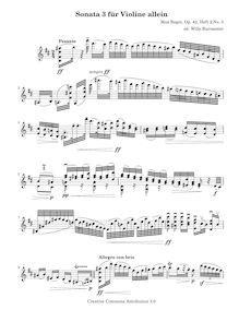 Partition Sonata No.3 en B minor, 4 violon Solo sonates, Reger, Max